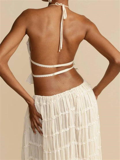 Elara Conjunto Halter con Falda Larga Fruncida