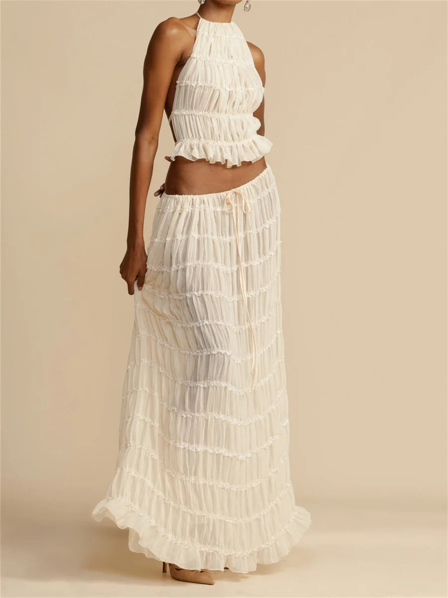 Elara Conjunto Halter con Falda Larga Fruncida