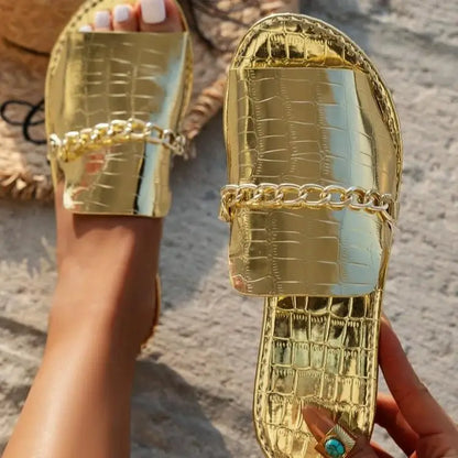 Martina - Sandalias con cadena y estampado
