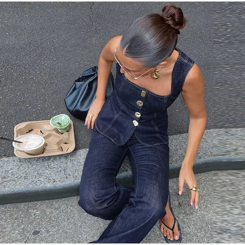 Vera – Conjunto Denim de Corte Urbano