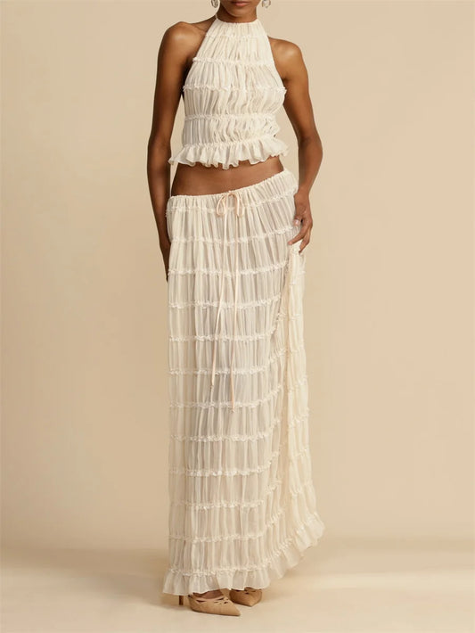 Elara Conjunto Halter con Falda Larga Fruncida