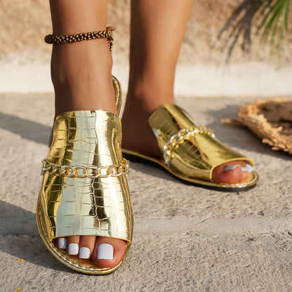 Martina - Sandalias con cadena y estampado