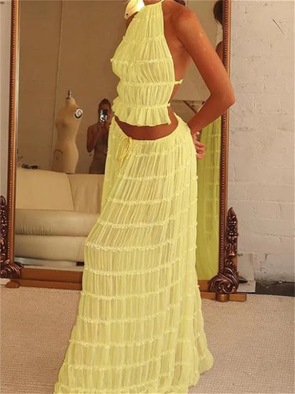 Elara Conjunto Halter con Falda Larga Fruncida