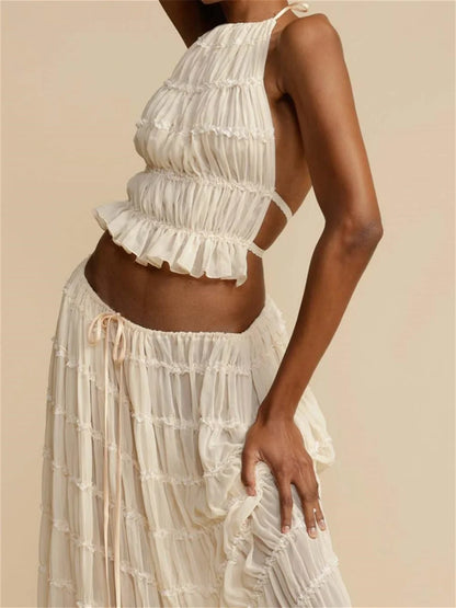 Elara Conjunto Halter con Falda Larga Fruncida