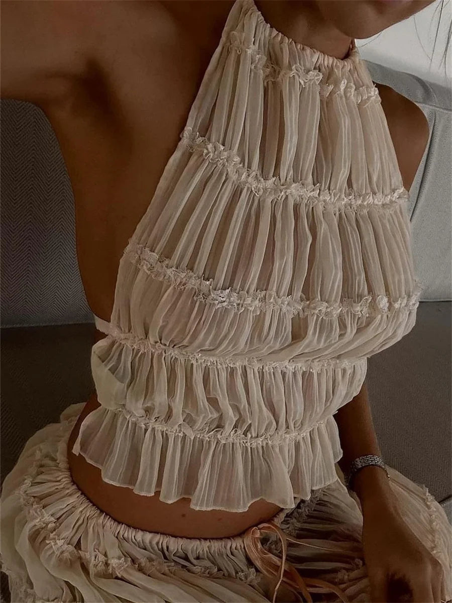 Elara Conjunto Halter con Falda Larga Fruncida