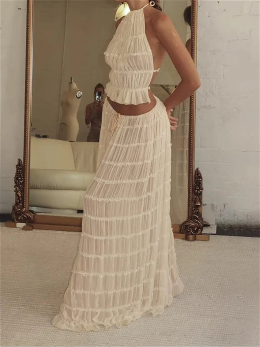 Elara Conjunto Halter con Falda Larga Fruncida