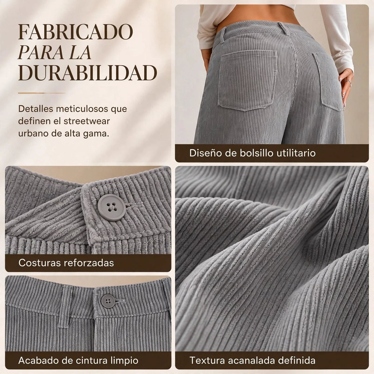 Clara – Corte Wide Leg Pantalón de Pana