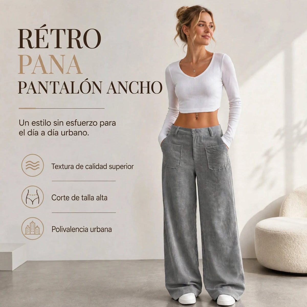Clara – Corte Wide Leg Pantalón de Pana